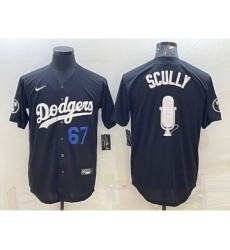 Men's Los Angeles Dodgers #67 Vin Scully Black Blue Big Logo With Vin Scully Patch Stitched Jersey