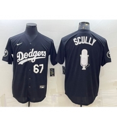 Men's Los Angeles Dodgers #67 Vin Scully Black White Big Logo With Vin Scully Patch Stitched Jersey