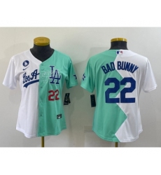 Women's Los Angeles Dodgers #22 Bad Bunny White Green Two Tone 2022 Celebrity Softball Game Cool Base Jerseys