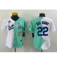 Youth Los Angeles Dodgers #22 Bad Bunny White Green Two Tone 2022 Celebrity Softball Game Cool Base Jersey