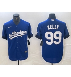 Men's Los Angeles Dodgers #99 Joe Kelly Blue 2021 City Connect Cool Base Stitched Jersey