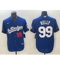 Men's Los Angeles Dodgers #99 Joe Kelly Number Blue 2021 City Connect Cool Base Stitched Jersey