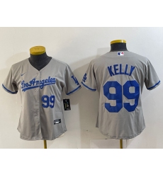 Women's Los Angeles Dodgers #99 Joe Kelly Number Grey With Los Stitched Cool Base Nike Jersey