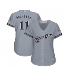 Women's Milwaukee Brewers #11 Mike Moustakas Replica Grey Road Cool Base Baseball Jersey