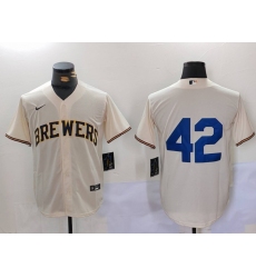 Men's Milwaukee Brewers #42 Jackie Robinson Cream Cool Base Stitched Jersey