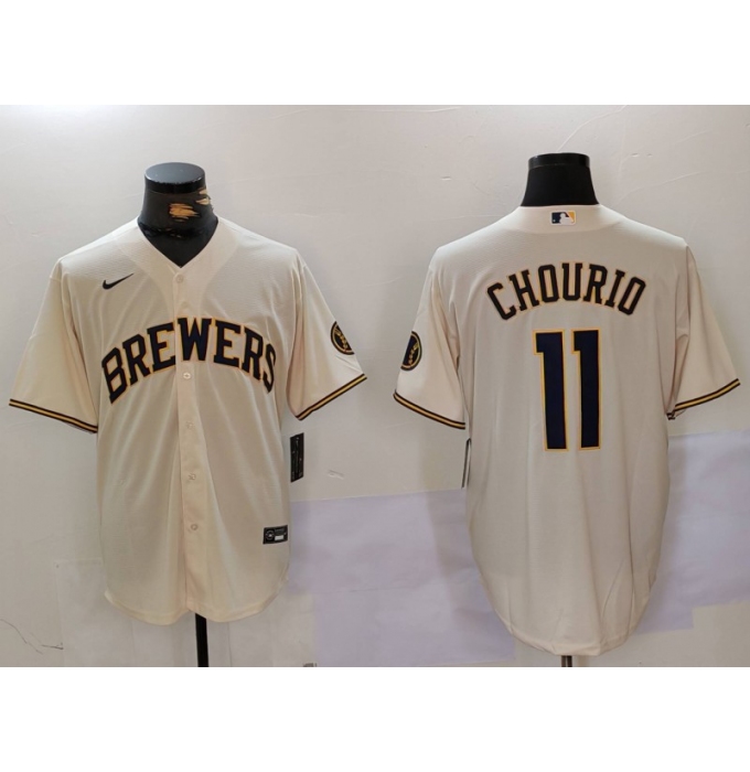 Milwaukee Brewers #11 Jackson Chourio Cream Stitched Cool Base Nike Jersey