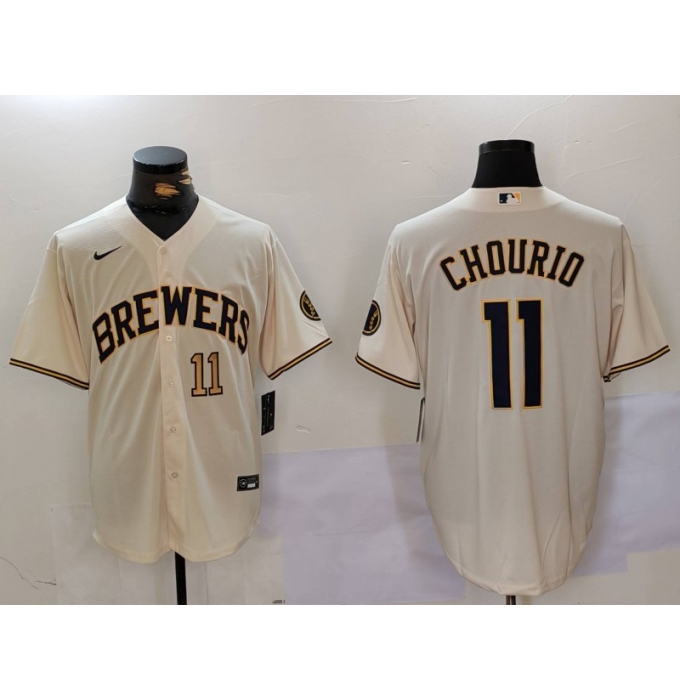 Milwaukee Brewers #11 Jackson Chourio Cream Stitched Cool Base Nike Jerseys