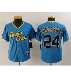 Youth Milwaukee Brewers #24 William Contreras Blue 2022 City Connect Cool Base Stitched Jersey