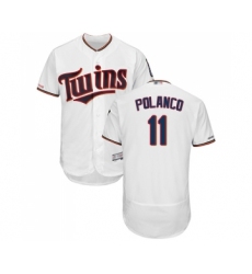 Men's Minnesota Twins #11 Jorge Polanco White Home Flex Base Authentic Collection Baseball Jersey
