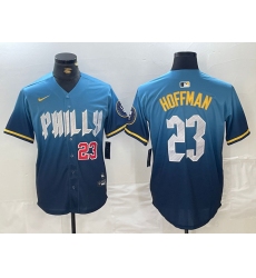 Men's Philadelphia Phillies #23 Jeff Hoffman Blue Number 2024 City Connect Limited Stitched Jersey