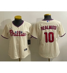 Women's Philadelphia Phillies #10 JT Realmuto Cream Cool Base Jersey