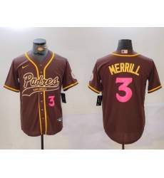 Men's San Diego Padres #3 Jackson Merrill Brown Cool Base Stitched Baseball Jersey