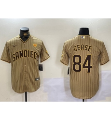 Men's San Diego Padres #84 Dylan Cease Khaki Team Logo With PS Stitched Cool Base Nike Jersey