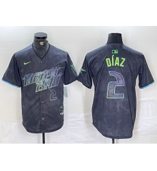 Men's Tampa Bay Rays #2 Yandy Diaz Number Charcoal 2024 City Connect Limited Stitched Jersey