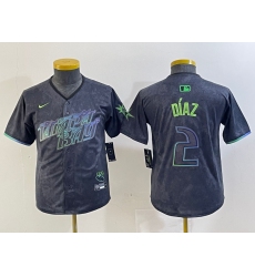 Youth Tampa Bay Rays #2 Yandy Diaz Charcoal 2024 City Connect Limited Cool Base Jersey