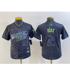 Youth Tampa Bay Rays #2 Yandy Diaz Charcoal 2024 City Connect Player Number Limited Cool Base Jersey