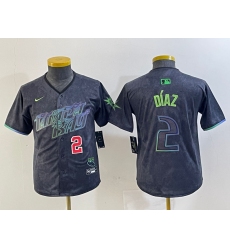 Youth Tampa Bay Rays #2 Yandy Diaz Charcoal 2024 City Connect Player Number Limited Cool Base Jerseys