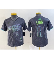 Youth Tampa Bay Rays #8 Brandon Lowe Charcoal 2024 City Connect Player Number Limited Cool Base Jersey