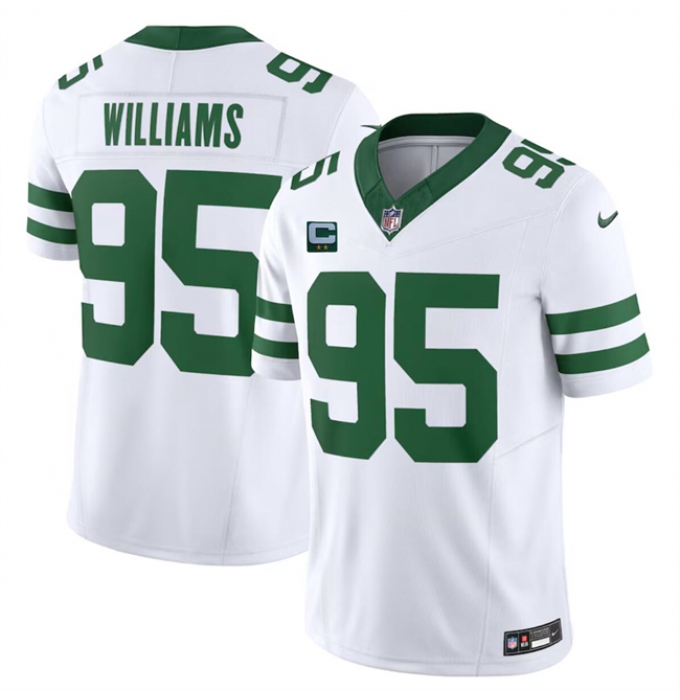 Men's New York Jets #95 Quinnen Williams White 2024 F.U.S.E. With 2-Star C Vapor Limited Throwback Stitched Football Jersey