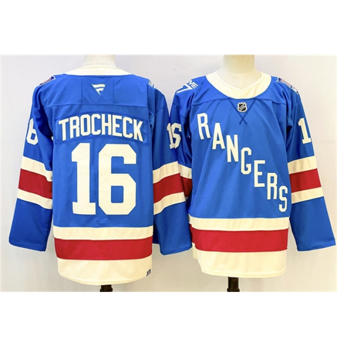 Men's New York Rangers #16 Vincent Trocheck Blue 2025 Stitched Hockey Jersey