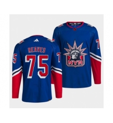 Men's New York Rangers #75 Ryan Reaves Blue 2022 Reverse Retro Stitched Jersey