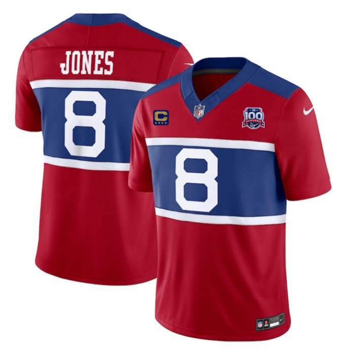 Men's New York Giants #8 Daniel Jones Red 2024 F.U.S.E. Alternate With 4-Star C 100TH Season Vapor Untouchable Limited Stitched Jersey