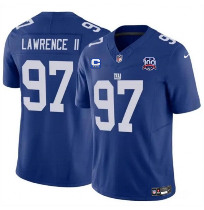 Men's New York Giants #97 Dexter Lawrence II Blue 2024 F.U.S.E. With 3-Star C And 100TH Season Vapor Untouchable Limited Stitched Jersey