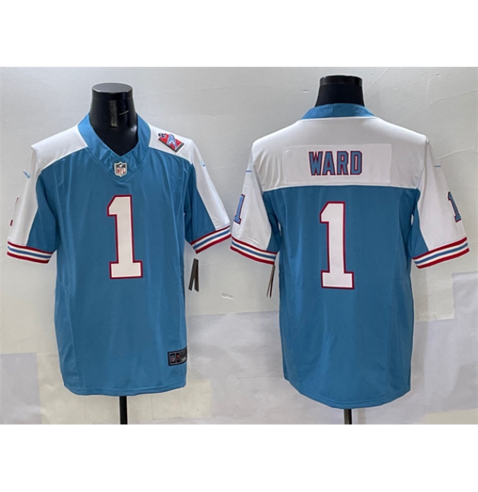Men's Tennessee Titans #1 Cameron Ward Blue White 2025 Draft F.U.S.E. 1997 Throwback Vapor Limited Football Stitched Jersey