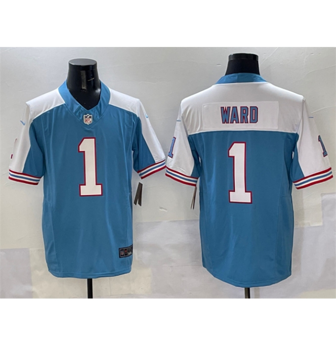 Men's Tennessee Titans #1 Cameron Ward Blue White 2025 Draft F.U.S.E. Vapor Limited Football Stitched Jersey