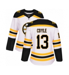 Women's Boston Bruins #13 Charlie Coyle Authentic White Away Hockey Jersey