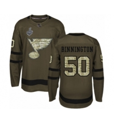 Men's St. Louis Blues #50 Jordan Binnington Authentic Green Salute to Service 2019 Stanley Cup Final Bound Hockey Jersey