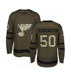 Youth St. Louis Blues #50 Jordan Binnington Authentic Green Salute to Service Hockey Jersey