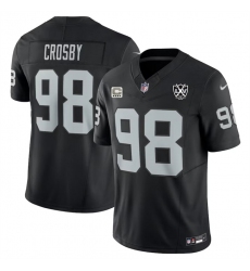 Men's Las Vegas Raiders #98 Maxx Crosby Black 2024 F.U.S.E With 4-Star C And 65th Anniversary Vapor Stitched Football Jersey