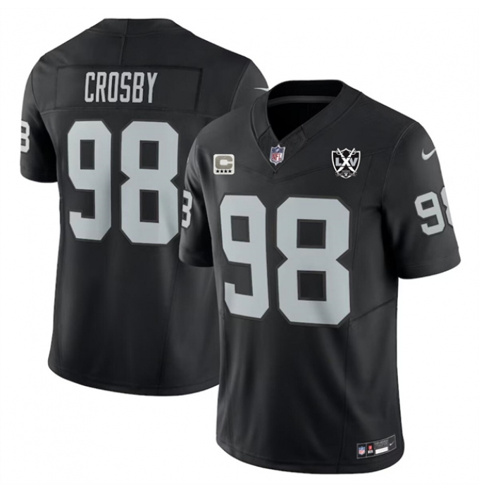 Men's Las Vegas Raiders #98 Maxx Crosby Black 2024 F.U.S.E With 4-Star C And 65th Anniversary Vapor Stitched Football Jersey