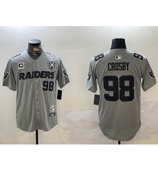 Men's Las Vegas Raiders #98 Maxx Crosby Grey Nevada Silver State And 65th Stitched Baseball Jersey