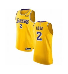 Men's Los Angeles Lakers #2 Quinn Cook Authentic Gold Basketball Jersey - Icon Edition