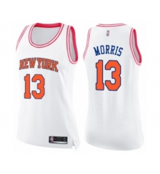 Women's New York Knicks #13 Marcus Morris Swingman White Pink Fashion Basketball Jersey
