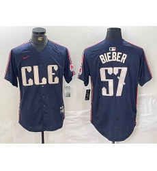 Men's Cleveland Guardians #57 Shane Bieber Navy 2024 City Connect Limited Stitched Jersey