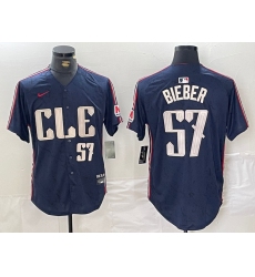 Men's Cleveland Guardians #57 Shane Bieber Number Navy 2024 City Connect Limited Stitched Jersey