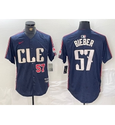 Men's Cleveland Guardians #57 Shane Bieber Number Navy 2024 City Connect Limited Stitched Jerseys