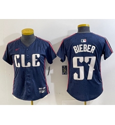 Women's Cleveland Guardians #57 Shane Bieber Navy 2024 City Connect Limited Stitched Jersey