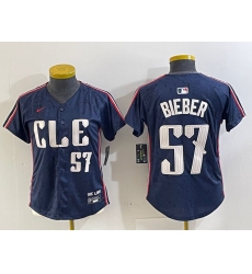 Women's Cleveland Guardians #57 Shane Bieber Number Navy 2024 City Connect Limited Stitched Jersey