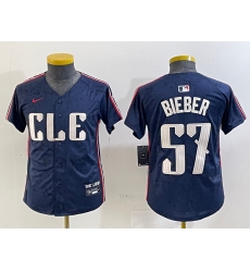 Youth Cleveland Guardians #57 Shane Bieber Navy 2024 City Connect Limited Stitched Jersey