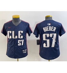 Youth Cleveland Guardians #57 Shane Bieber Number Navy 2024 City Connect Limited Stitched Jersey