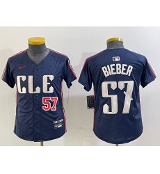 Youth Cleveland Guardians #57 Shane Bieber Number Navy 2024 City Connect Limited Stitched Jerseys