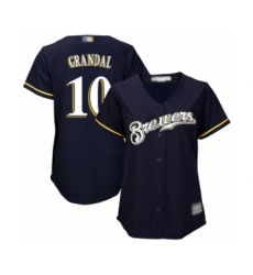 Women's Milwaukee Brewers #10 Yasmani Grandal Authentic Navy Blue Alternate Cool Base Baseball Jersey