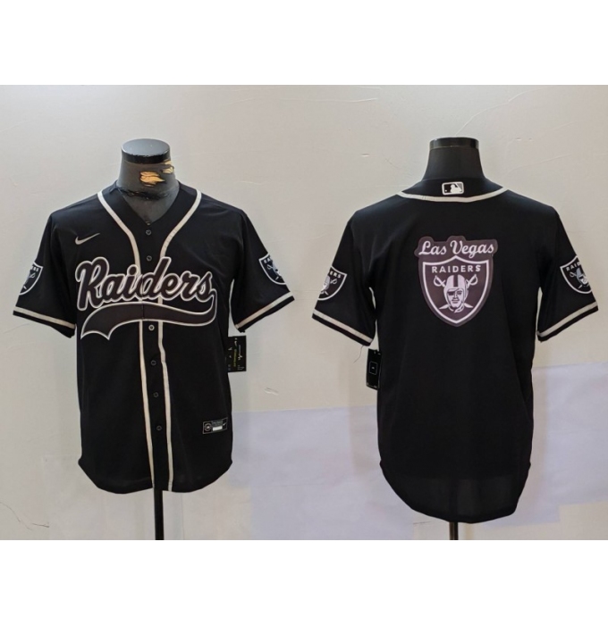 Men's Las Vegas Raiders Black Team Big Logo With Cool Base Stitched Baseball Jersey