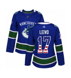 Women's Vancouver Canucks #17 Josh Leivo Authentic Blue USA Flag Fashion Hockey Jersey