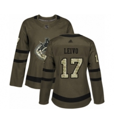 Women's Vancouver Canucks #17 Josh Leivo Authentic Green Salute to Service Hockey Jersey
