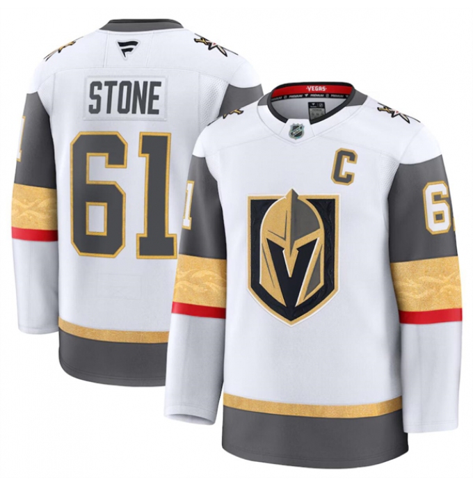 Men's Vegas Golden Knights #61 Mark Stone White 2024-25 Away Stitched Hockey Jersey